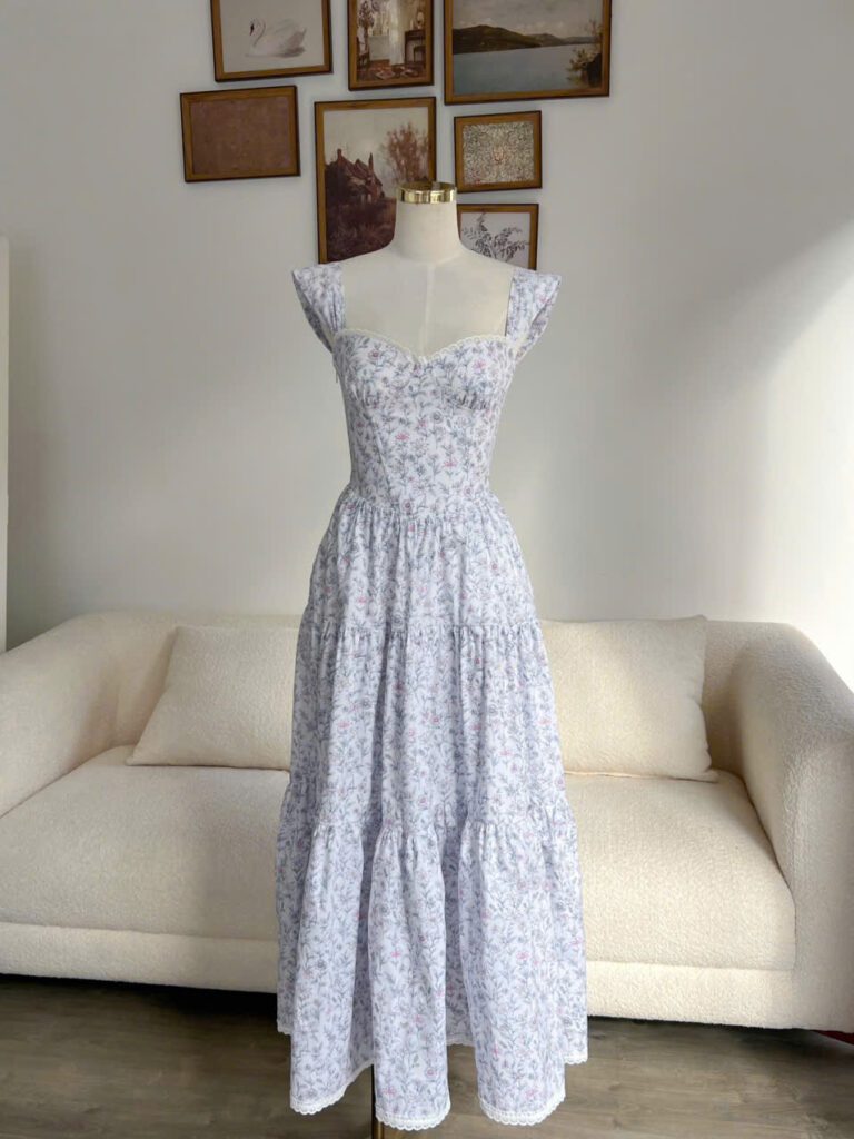 Lily Dress - Powder Blue Floral - Image 8