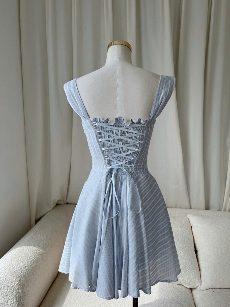 Amoura Dress - Blue Wide Stripe - Image 3