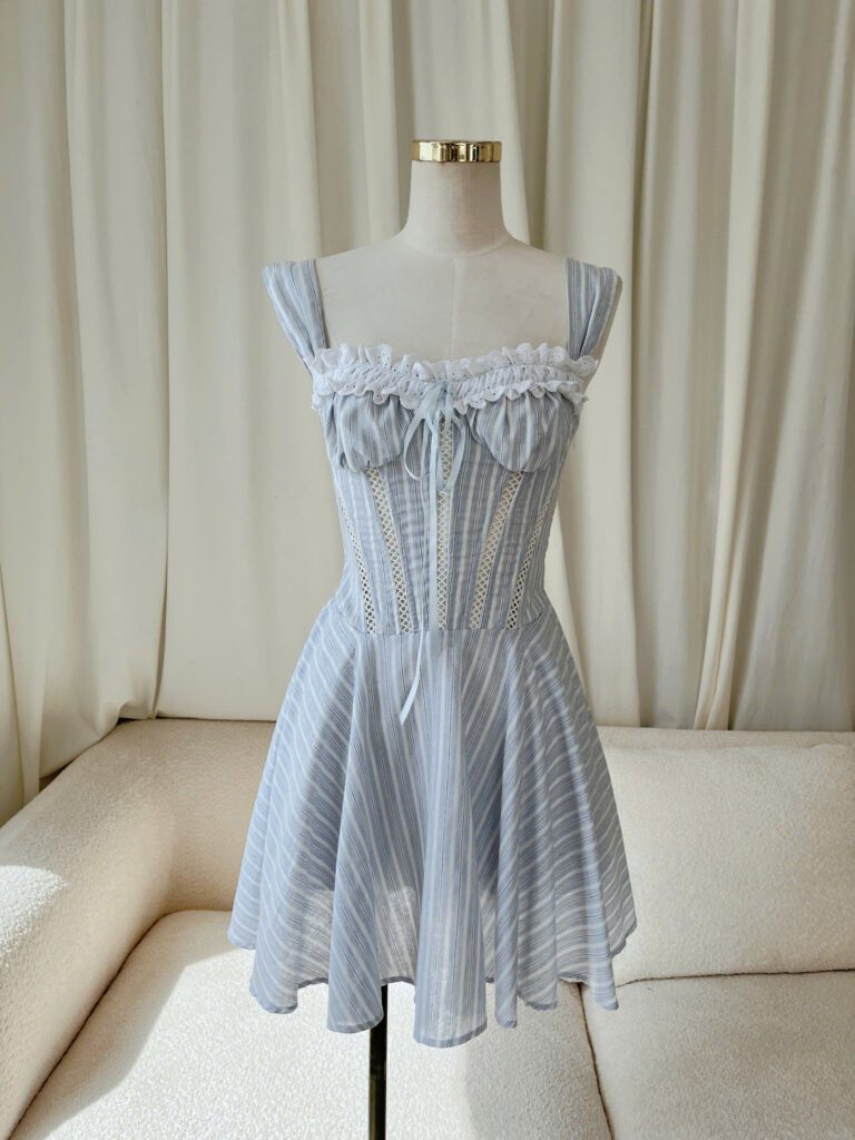 Amoura Dress - Blue Wide Stripe