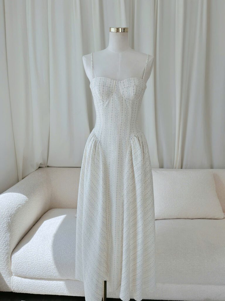 Angela Dress - White With Grey Floral