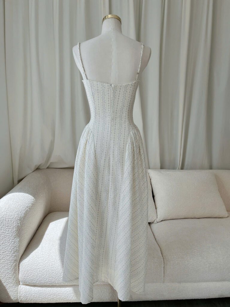 Angela Dress - White With Grey Floral - Image 3