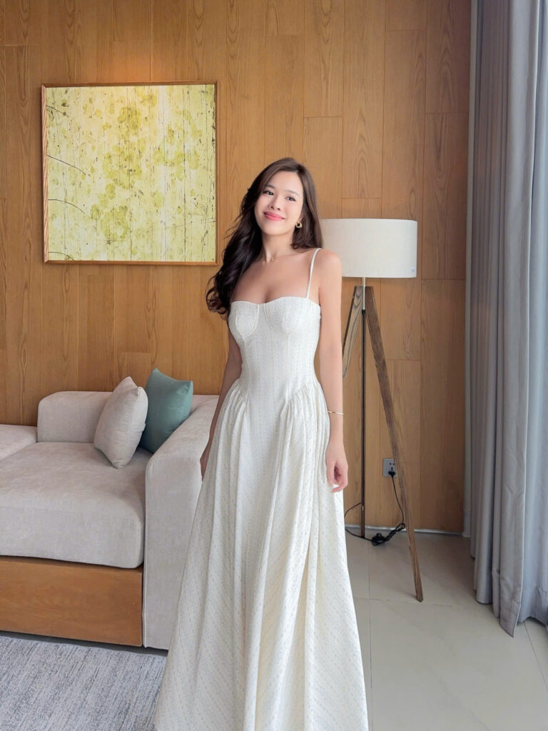 Angela Dress - White With Grey Floral