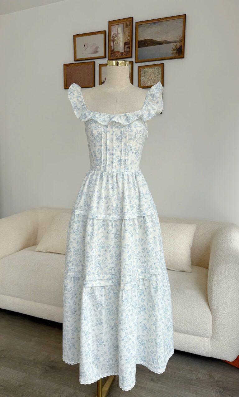 Bianca Dress - White Blue Floral