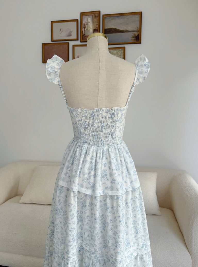 Bianca Dress - White Blue Floral - Image 5