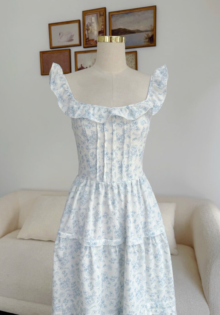Bianca Dress - White Blue Floral - Image 3