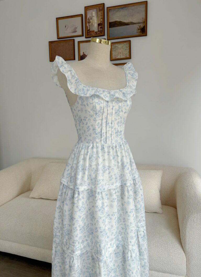 Bianca Dress - White Blue Floral - Image 4