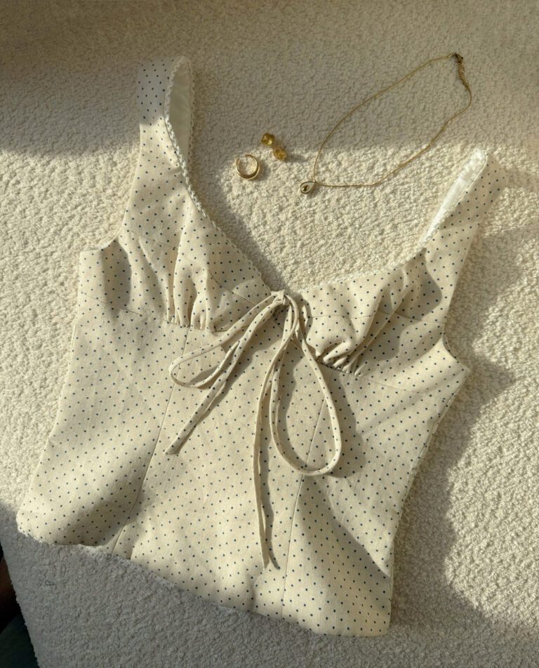 Lila Top - Cream Wih Navy Polka Dot - Image 3