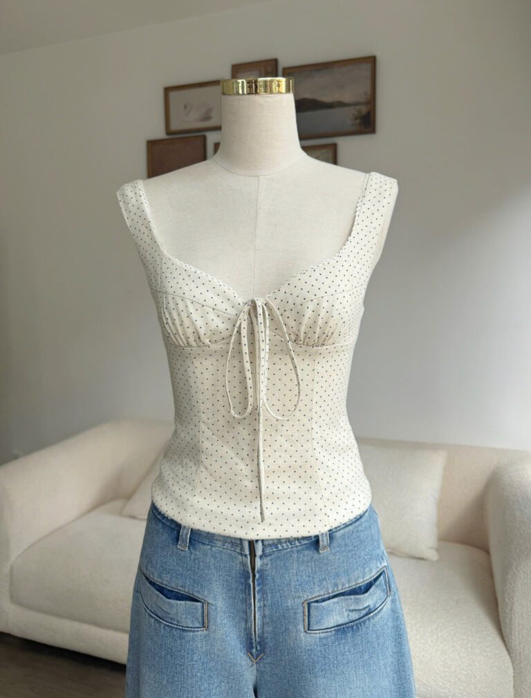 Lila Top - Cream Wih Navy Polka Dot