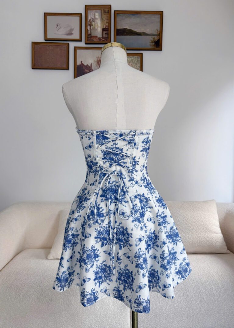 Daisy Dress - White Blue Floral - Image 4