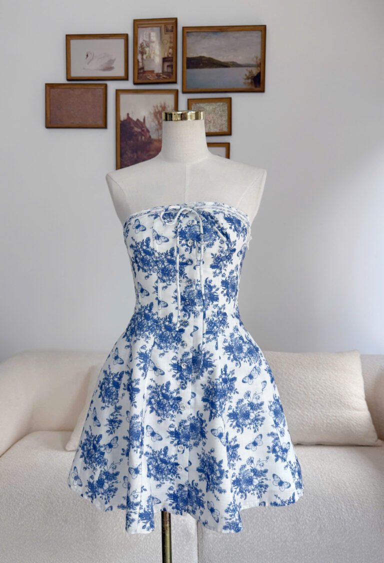 Daisy Dress - White Blue Floral