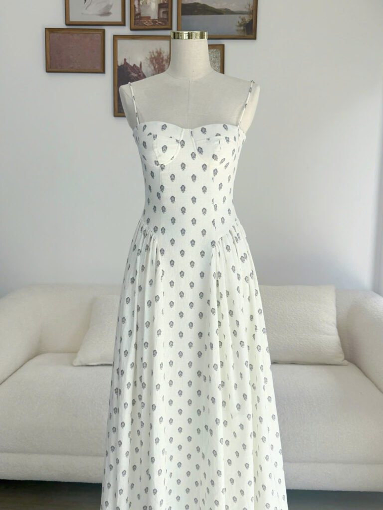 Angela Dress - White With Black Floral