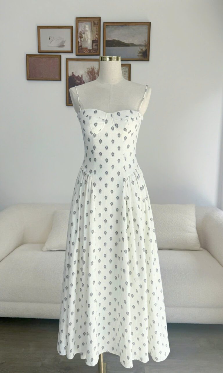 Angela Dress - White With Black Floral