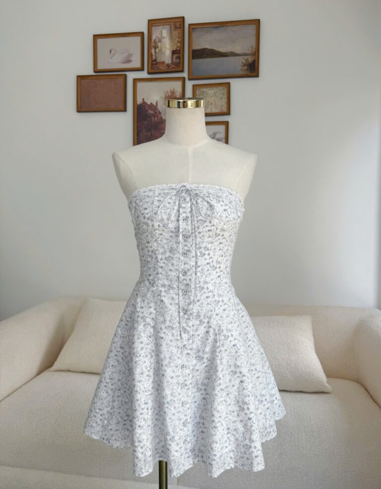Daisy Dress - White Grey Floral