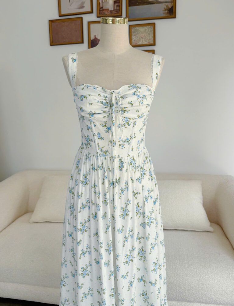 Olivia Dress - White Mini Blue Floral - Image 3