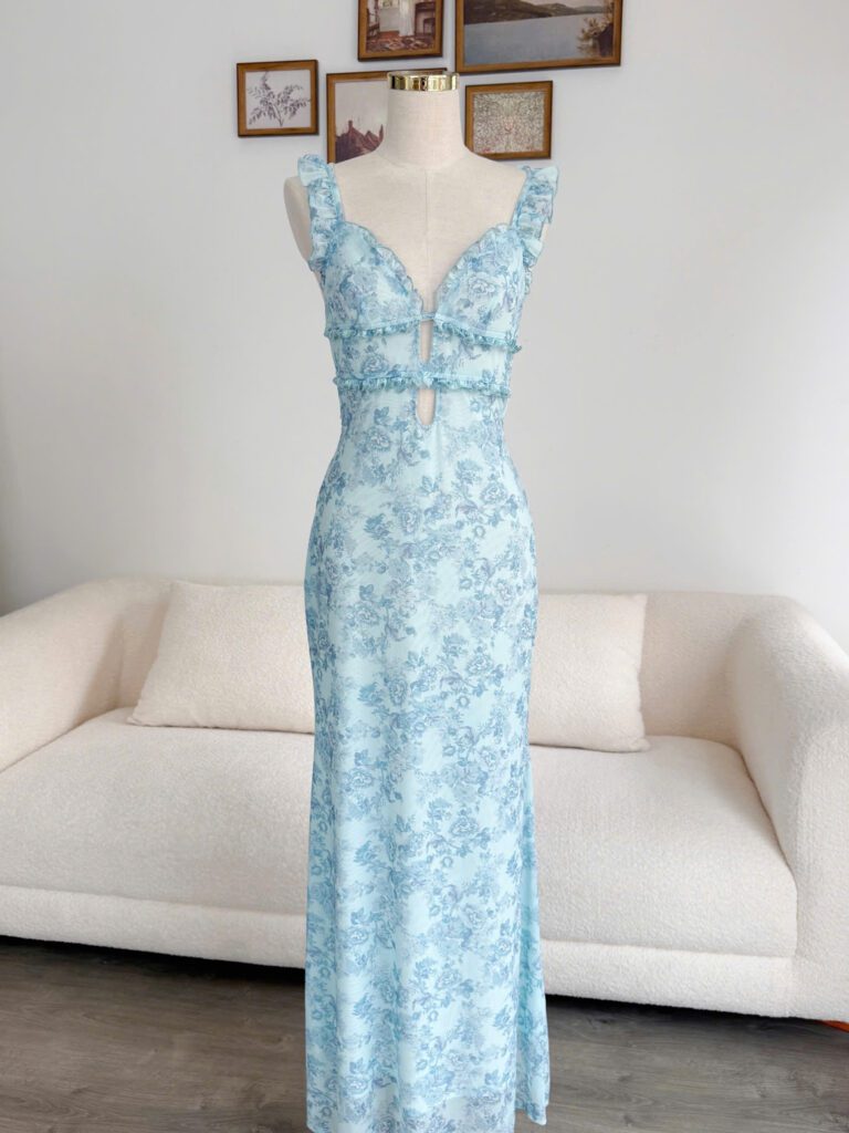 Selene Dress - Blue Rose Print