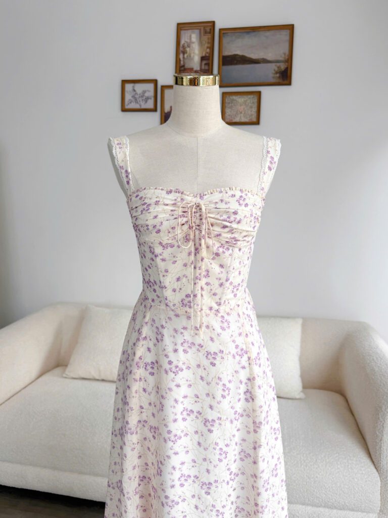 Olivia Dress - White Purple Floral