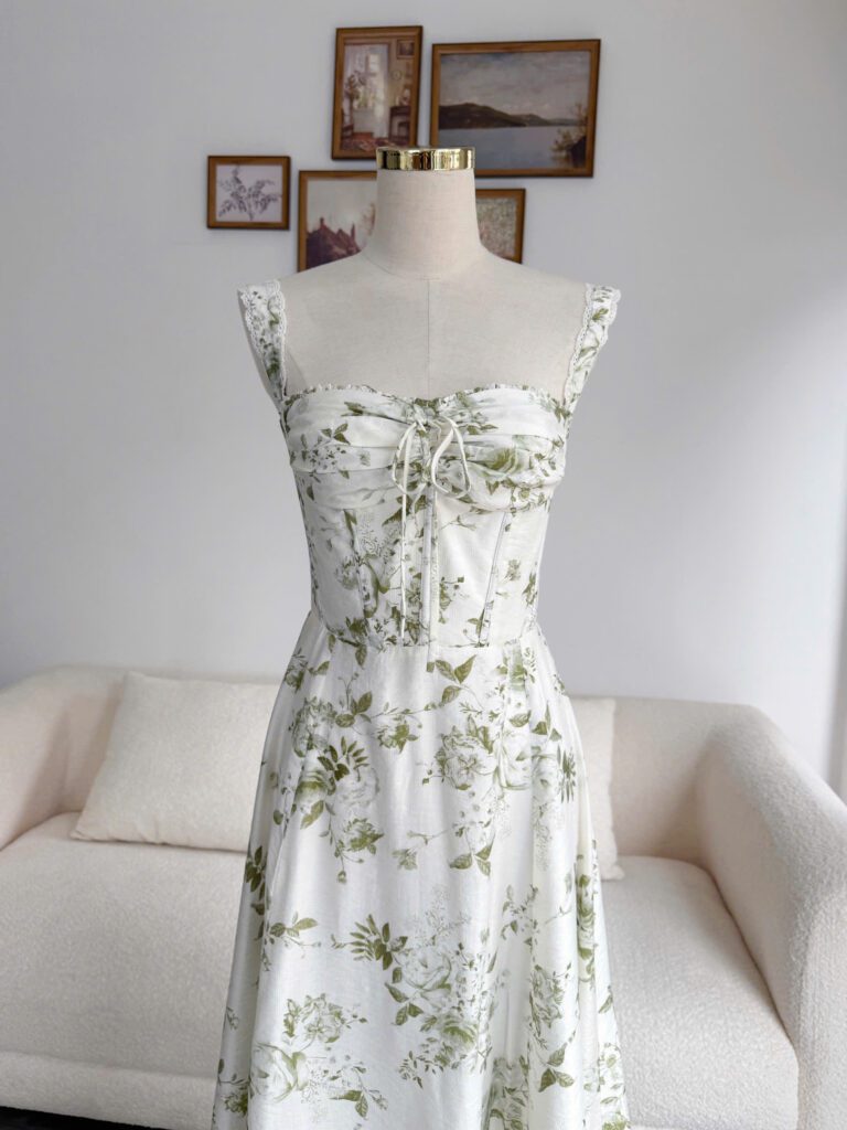 Olivia Dress - Olive Rose Print