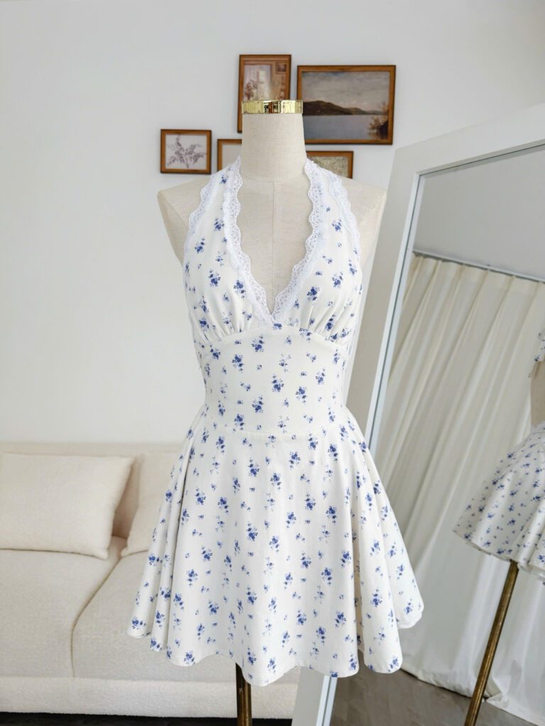 Orielle Dress - White Blue Floral