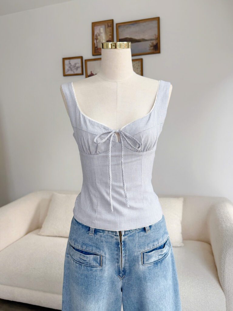 Lila Top - Grey Tiny Gingham