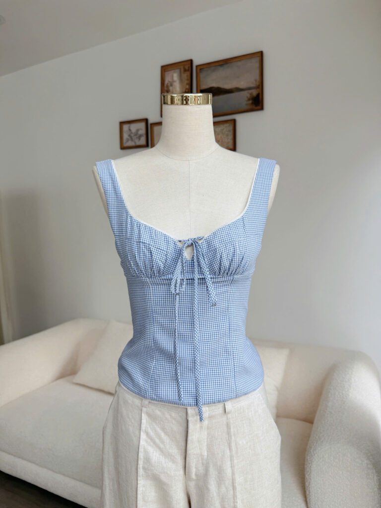 Lila Top - Blue Tiny Gingham